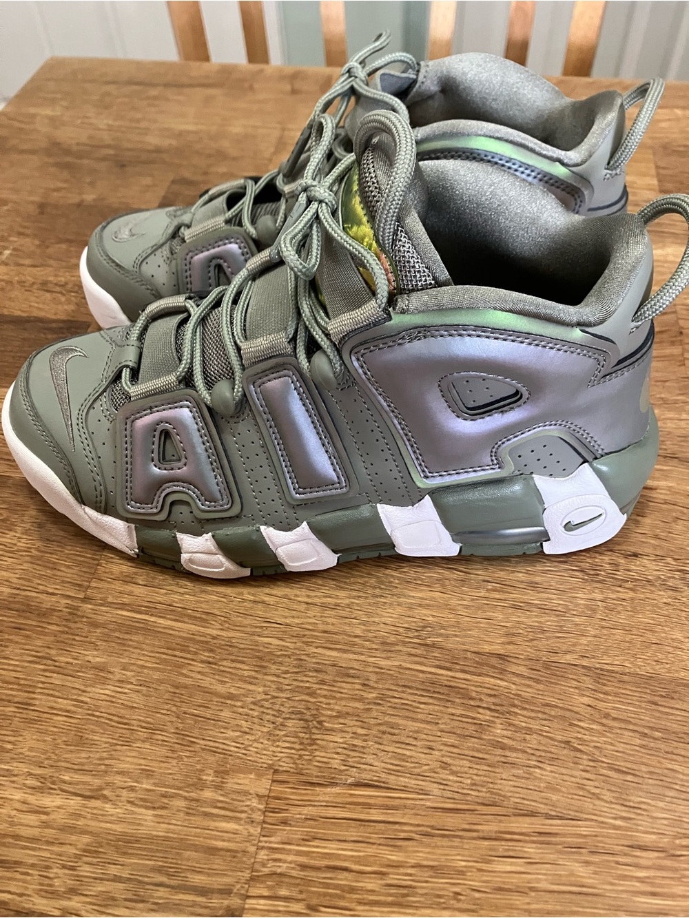 Nike Air more up-tempo shine, iridescent, olive, dark stucco